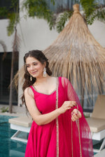 Thumbnail for Joban Fashion Rani Pink Kurta Set Chanderi Sequence Embroidery Work