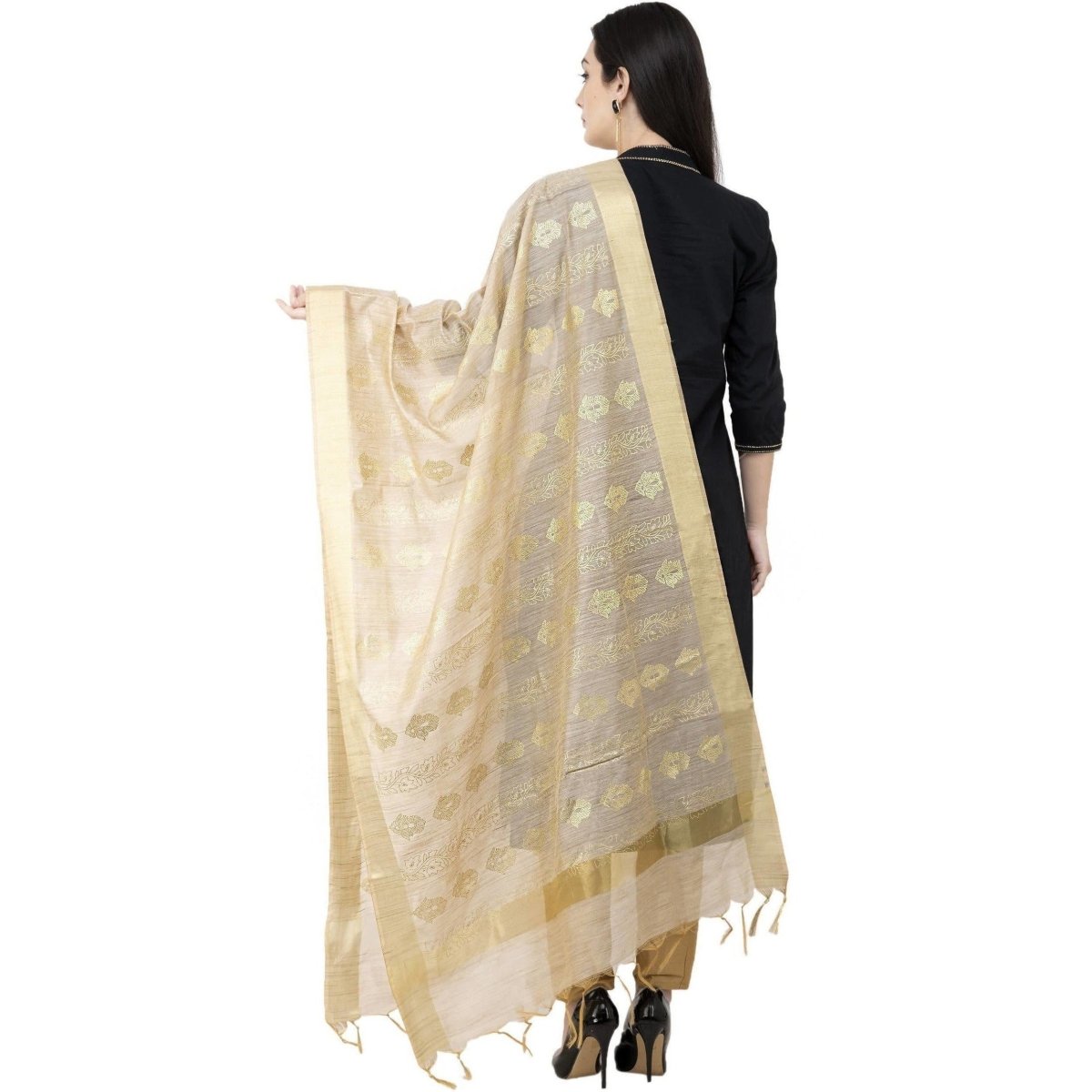 A R SILK Baswada Gold Print Fancy Dupatta Golden Color Dupatta or Chunni