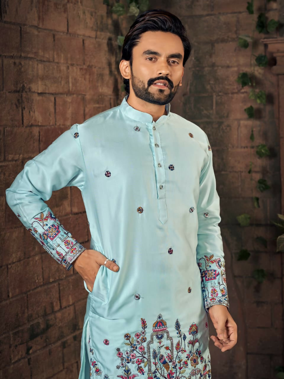 Anaita Blue Multi Thread Work Silk Straight Kurta - Distacart