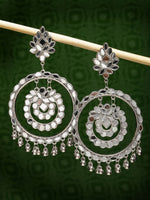 Thumbnail for NVR Women's Silver-Toned Mirror Work Oxidised Contemporary Drop Earrings - Distacart