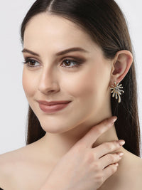 Thumbnail for NVR Women's Set of 2 Silver & Gold Brass-Plated Floral Shape Drop Earrings - Distacart