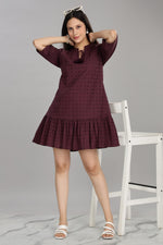 Thumbnail for BulBul Women Wine Cotton Schiffli Short Dress