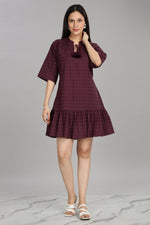 Thumbnail for BulBul Women Wine Cotton Schiffli Short Dress