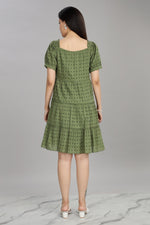 Thumbnail for BulBul Women Green Cotton Schiffli Short Dress