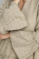 Thumbnail for BulBul Women Beige Cotton Schiffli Solid Button Front Dress
