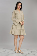 Thumbnail for BulBul Women Beige Cotton Schiffli Solid Button Front Dress