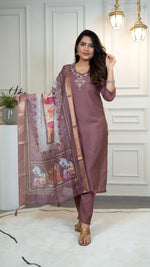 Thumbnail for Lorenvalley Fashion Burgundy Roman Silk Hand Work Kurta Pant with Dupatta