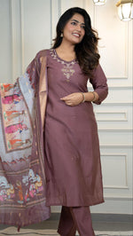 Thumbnail for Lorenvalley Fashion Burgundy Roman Silk Hand Work Kurta Pant with Dupatta