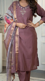 Thumbnail for Lorenvalley Fashion Burgundy Roman Silk Hand Work Kurta Pant with Dupatta