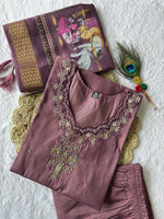 Thumbnail for Lorenvalley Fashion Burgundy Roman Silk Hand Work Kurta Pant with Dupatta