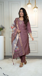 Thumbnail for Lorenvalley Fashion Burgundy Roman Silk Hand Work Kurta Pant with Dupatta