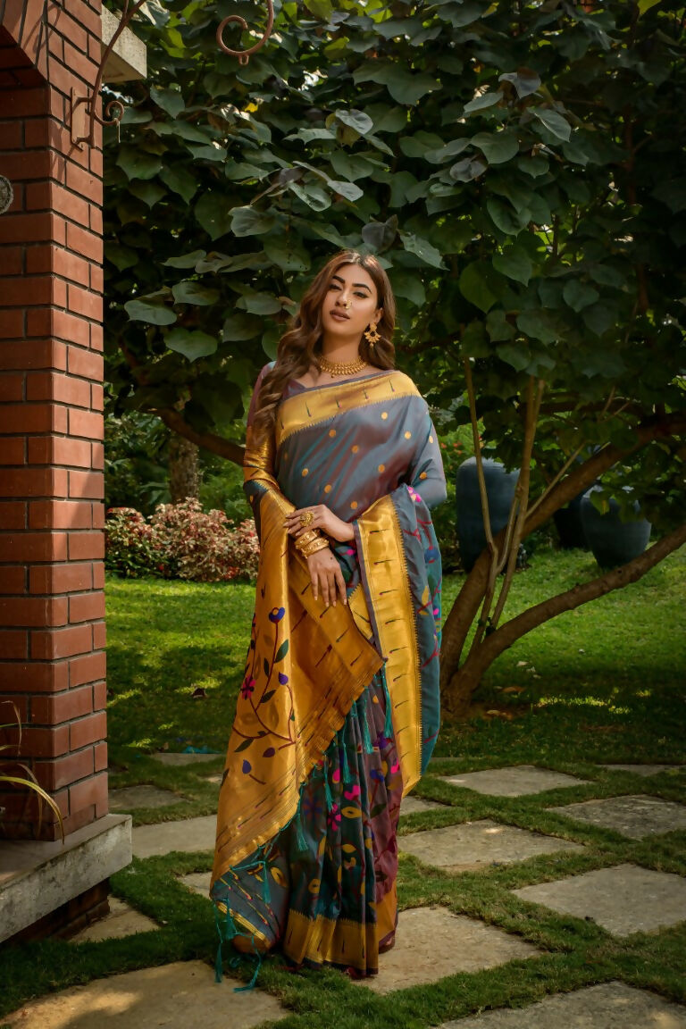 Jyoti Fashion Women's Morpich Paithani Silk Zari Woven Saree with Blouse - Distacart