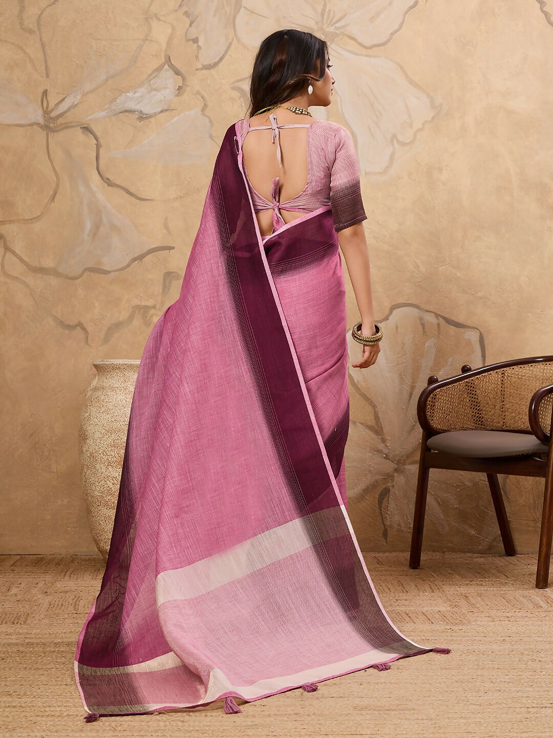 Astita Rani Pink Linen Saree