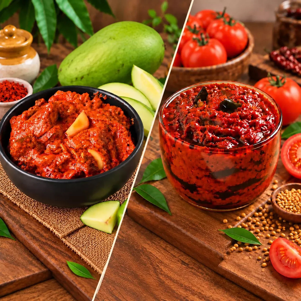 Tenali Ruchulu Pickles Combo: Mango Pickle + Tomato Pickle