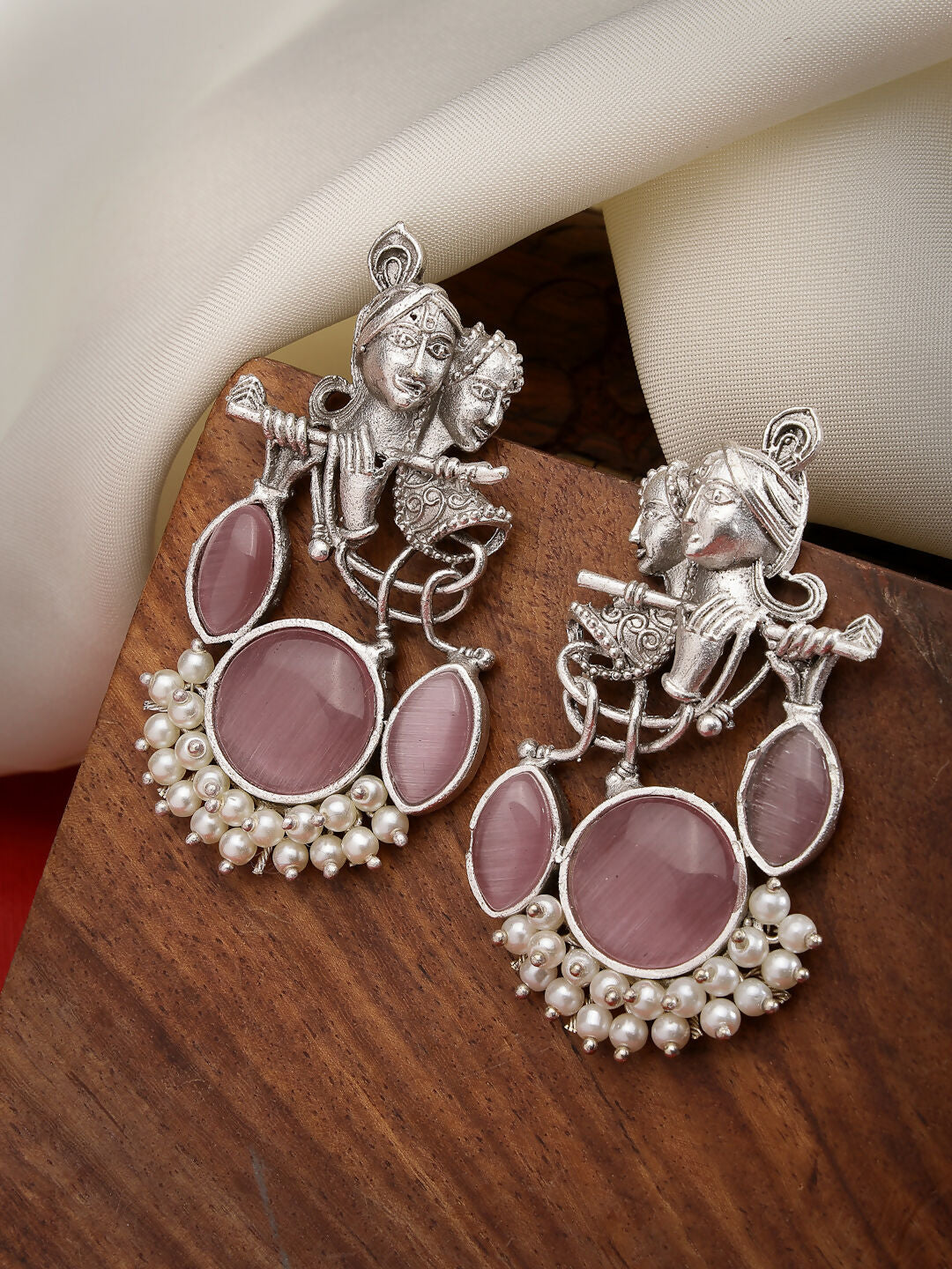 NVR Women's Silver-Plated Artificial Stones and Beads Radha Krishna Drop Earrings - Distacart