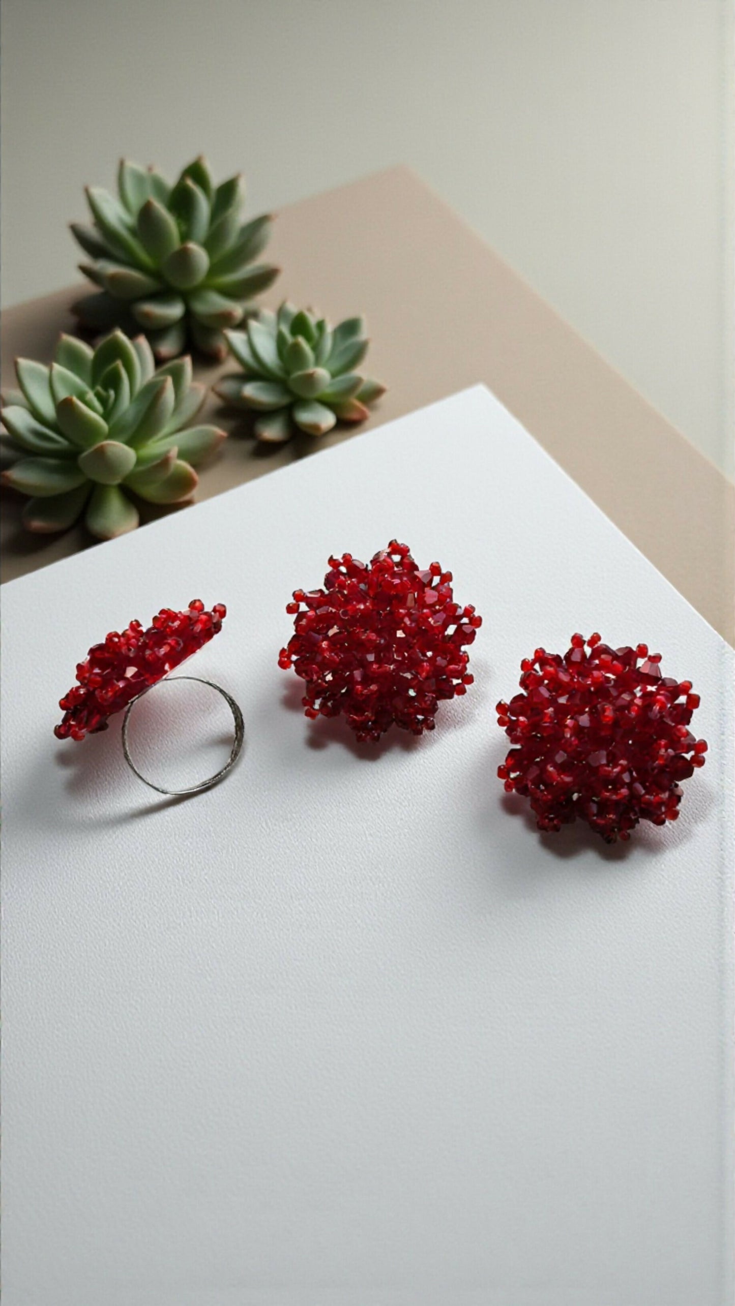 Inhanns Rangmani Crystal Duo – Adjustable Ring + Statement Earrings Set - Maroon - Distacart