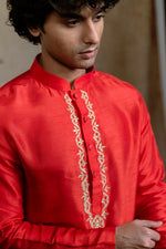 Thumbnail for Falling Raw Silk Red Padma Gopala By Hilo Design