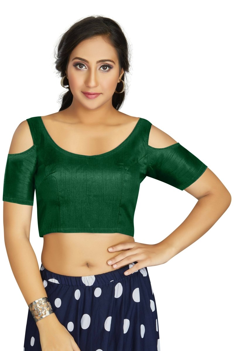 Aastha Fashion Women's Green Art Silk Cold Shoulder Sleeve Readymade Blouse - Distacart