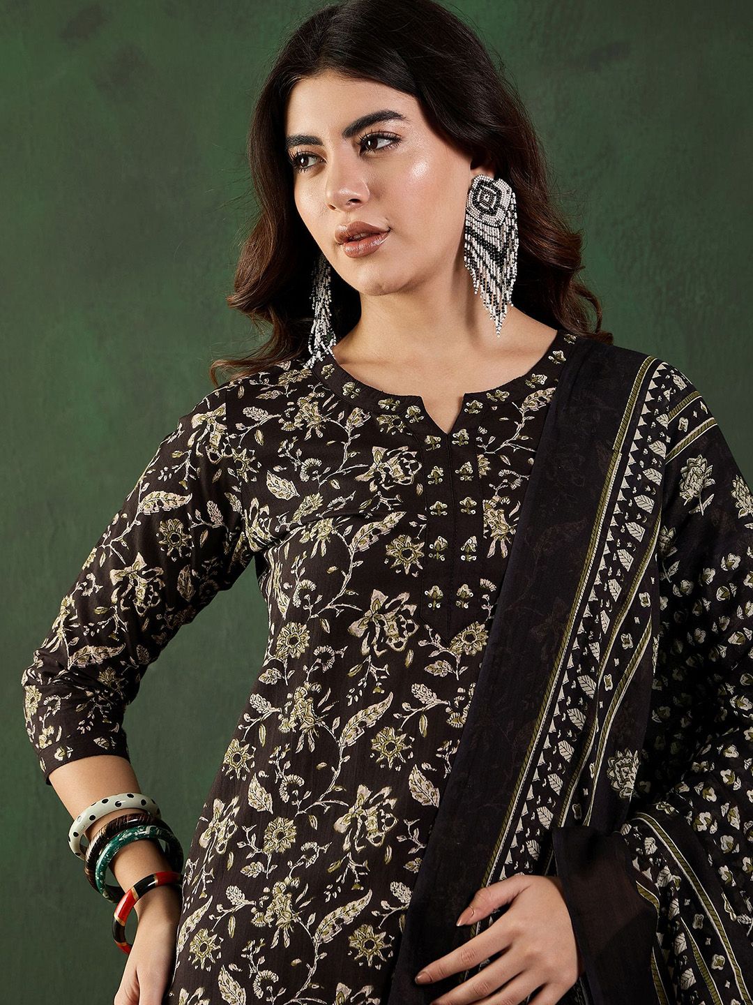 Sangria Printed Pure Cotton Kurta Set With Dupatta - Distacart