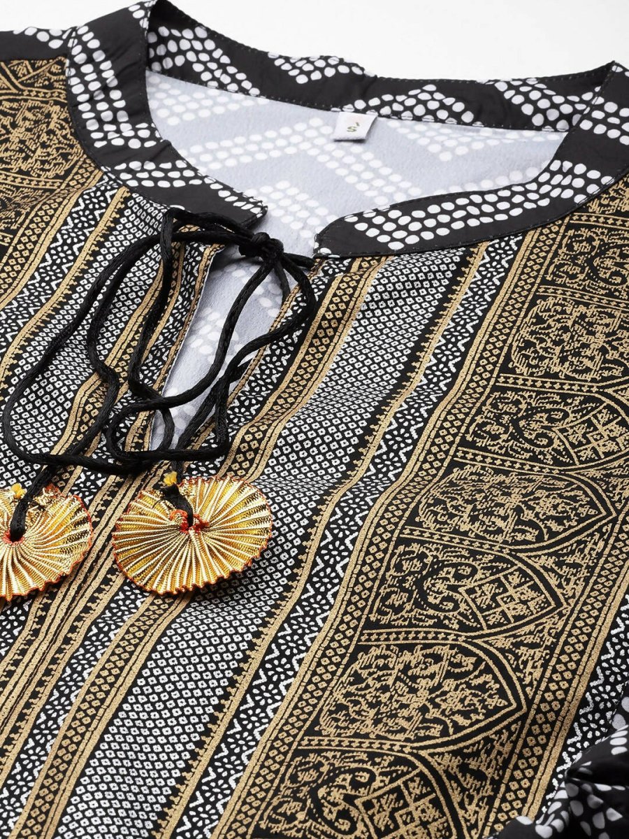 Ahalyaa Women Printed Ethnic Co-Ords - Black Color - Distacart