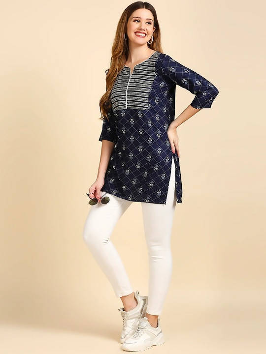 Anubhutee Navy Blue & White Printed Kurti - Distacart
