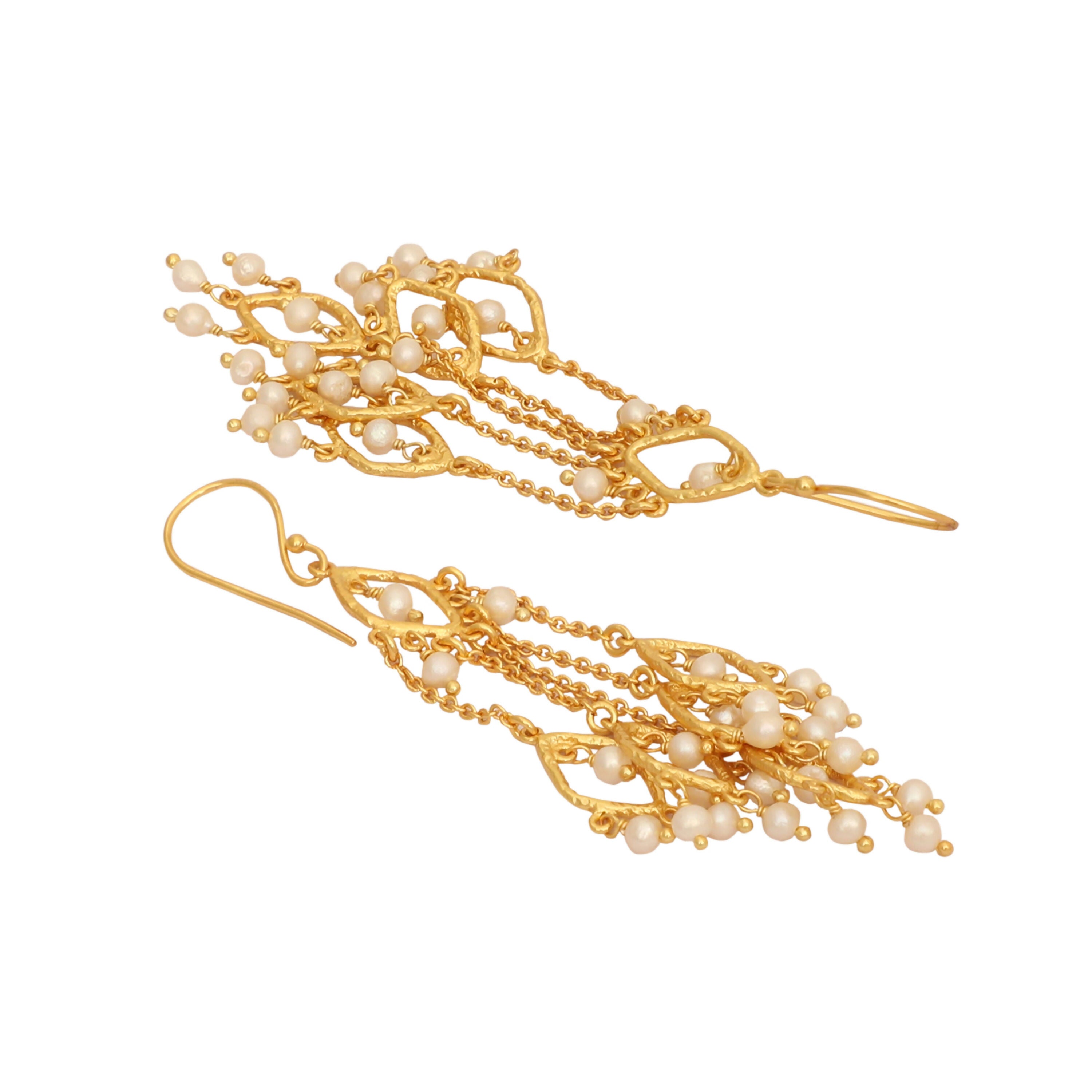 Nuyug 18k String of Pearls Gold Anti Tarnish Earrings