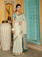 Thumbnail for Shree Shyam Fashion Rama Green Linen Saree - Distacart