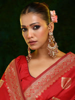 Thumbnail for Ruby Raang 22k Gold Polished Kundan Chand Earrings With Ear Chains