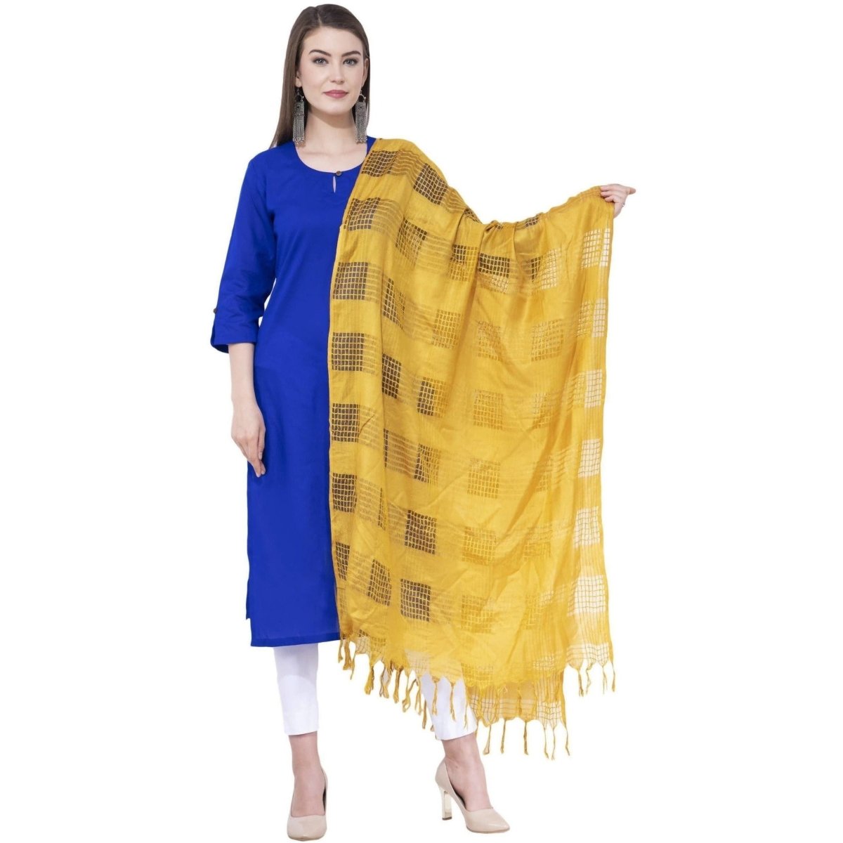 A R SILK Yellow Color Window square Cotton Dupattas and Chunnis