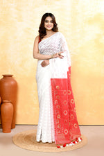 Thumbnail for Piyari Fashion Women's White Embellished Cotton Blend Jamdani Saree - Distacart