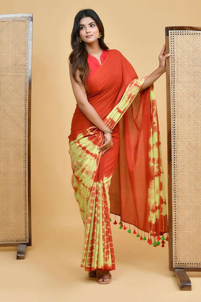 Exclusive Collection Red Light Yellow Beautiful Super Soft Most Comfortable Pure Mul Cotton Saree