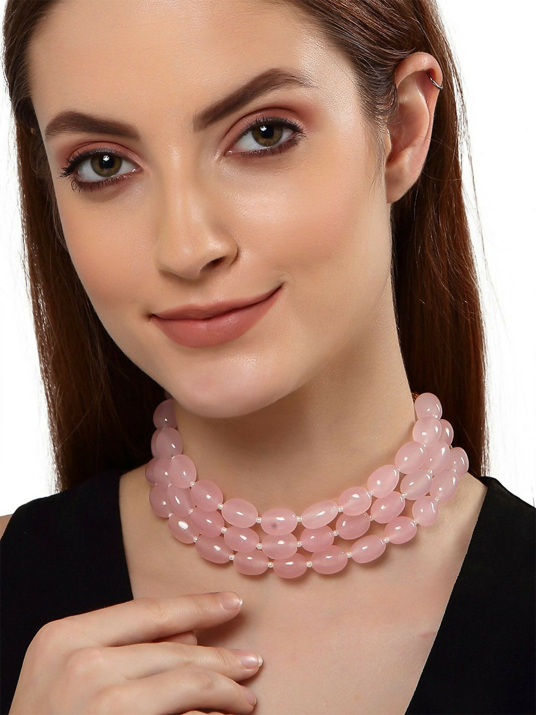 Pink Crystal Fancy Layered Choker Necklace By House of Ree - Distacart