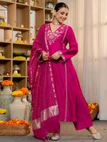 Thumbnail for The52 Women's Beautiful Viscose Silk Fabric Embroidery Work A-Line Kurta Pant and Dupatta Set - Distacart