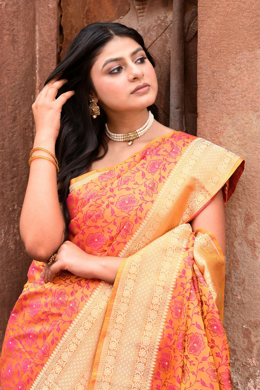 Joban Fashion Tangent Banarasi Katan Pure Handloom Banarasi Silk Saree