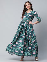 Thumbnail for Ahalyaa Women Dark Green Crepe Digital Print Dress - Distacart