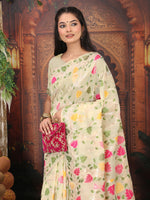 Thumbnail for Astita Linen Cotton Cream Saree