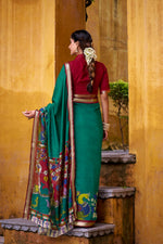 Thumbnail for Vastranavya Firozi Viscose Chanderi Kalamkari Print with Zari Working Saree & Unstitched Blouse - Distacart