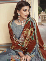 Thumbnail for Jyoti Fashion Women's Grey Velvet Floral Digital Printed Kurta with Trouser & Dupatta - Distacart