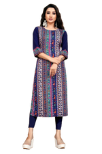 Thumbnail for NOZ2TOZ Women Floral Printed Knee Length Round Neck Crepe Kurti - Blue - Distacart