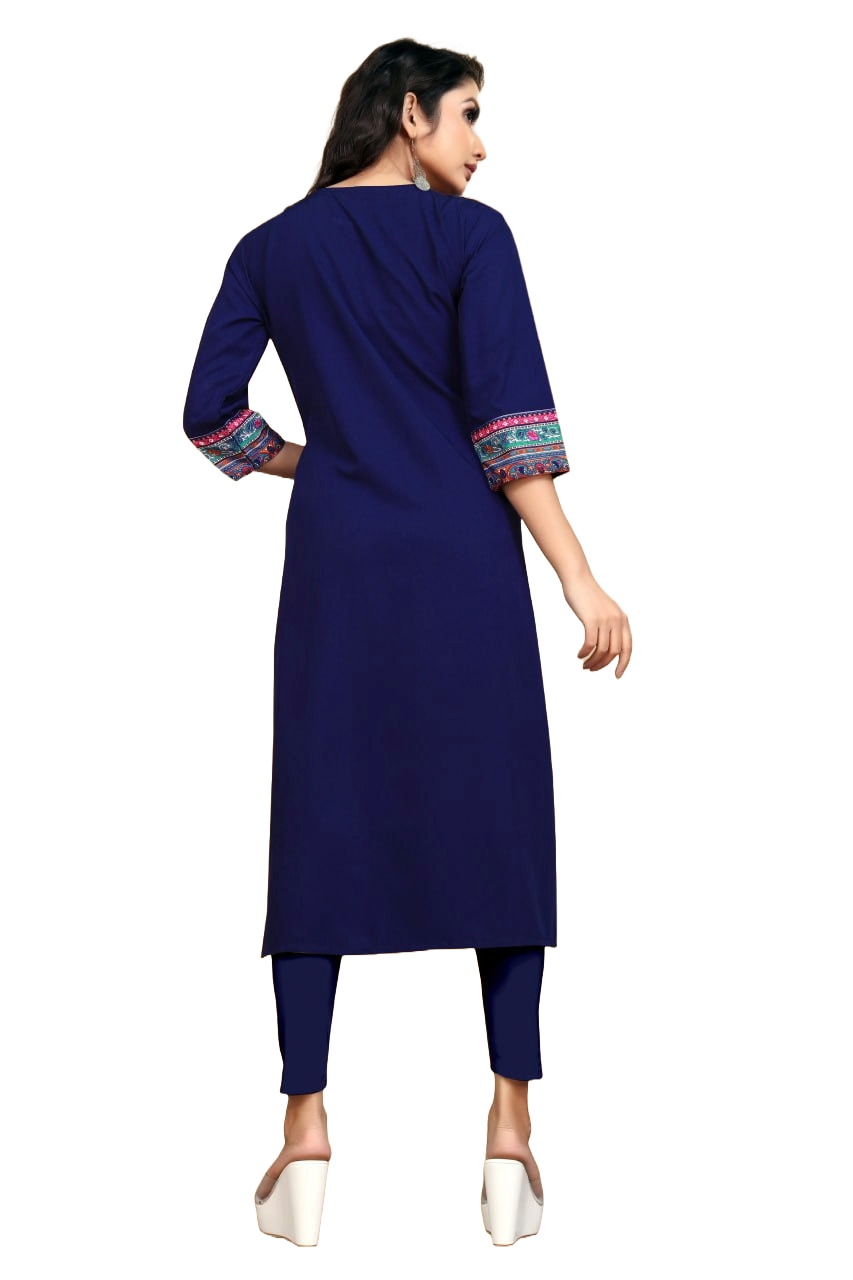 NOZ2TOZ Women Floral Printed Knee Length Round Neck Crepe Kurti - Blue - Distacart