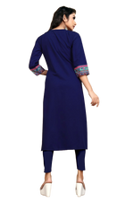 Thumbnail for NOZ2TOZ Women Floral Printed Knee Length Round Neck Crepe Kurti - Blue - Distacart