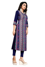 Thumbnail for NOZ2TOZ Women Floral Printed Knee Length Round Neck Crepe Kurti - Blue - Distacart