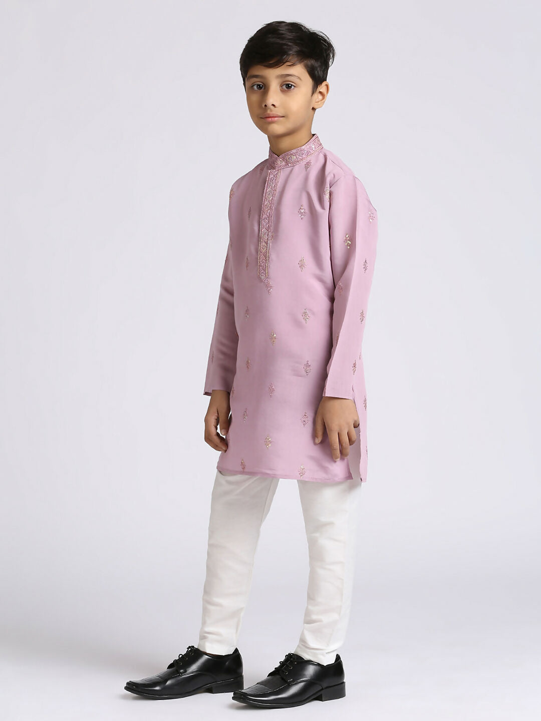 Joban Fashion Kids Island Traditional Ethnic Wear with Silk Sequence Embroidery Full Sleeves Kurta and Pyjama Set - Purple - Distacart