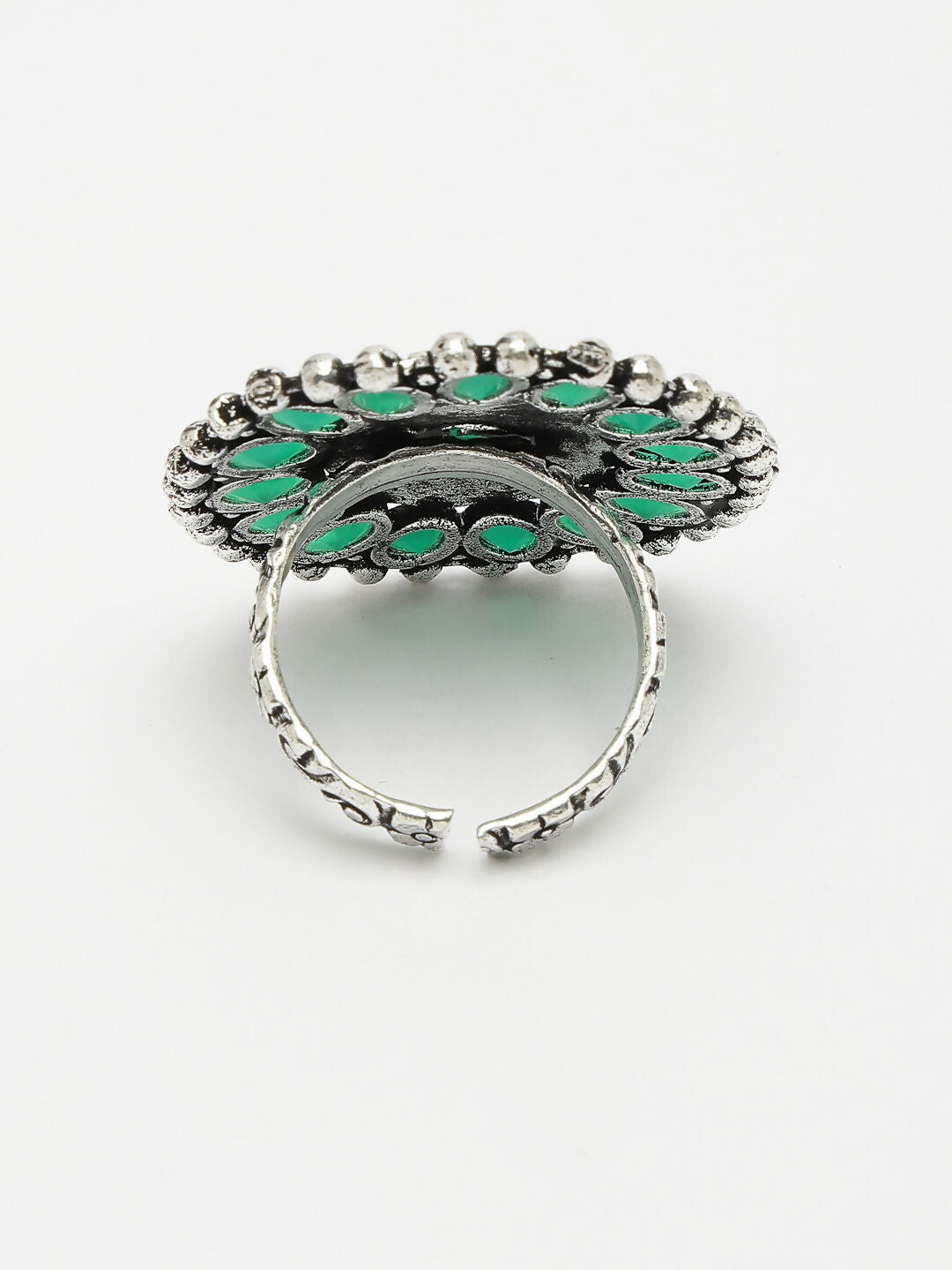NVR Women's Green Silver-Plated Circular Shape Adjustable Finger Ring - Distacart