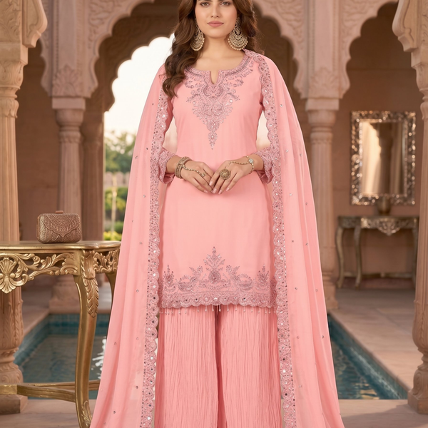 Teeya Creation Womens New Georgette Silk With Heavy Embroiedery With Sequence Work Kurta Set - Dista