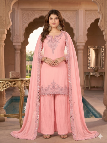 Teeya Creation Womens New Georgette Silk With Heavy Embroiedery With Sequence Work Kurta Set - Dista