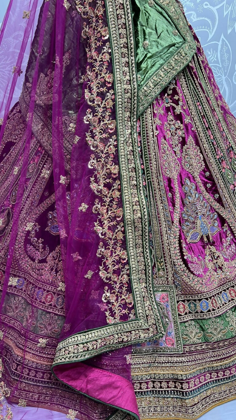 Jyoti Fashion Women's Purple Velvet Fancy Patch, Multi Thread Embroidered, Zircon Diamond, Sequins Work Wedding Lehenga Choli - Distacart