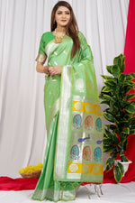 Thumbnail for Jyoti Fashion Women's Sea Green Paithani Silk Zari Woven Saree with Blouse - Distacart