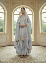 Thumbnail for Teeya Creation Grey Color Chinnon Silk Embroidery Work Wedding Wear Salwar Suit - Distacart