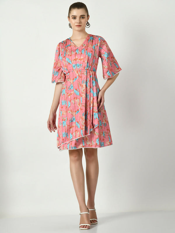 Myshka Women's Pink Printed Dress - Distacart